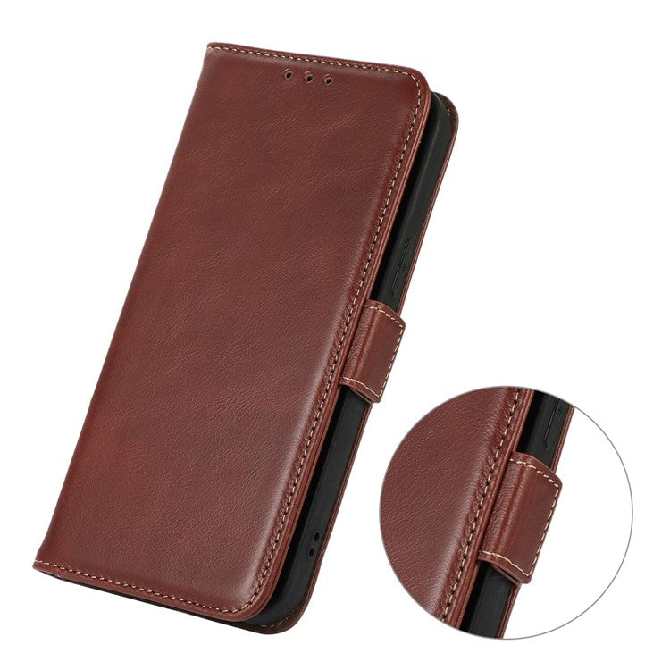 For Google Pixel 9a Case RFID Blocking Genuine Cow Leather Wallet Phone Cover - Brown