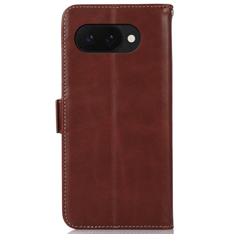 For Google Pixel 9a Case RFID Blocking Genuine Cow Leather Wallet Phone Cover - Brown