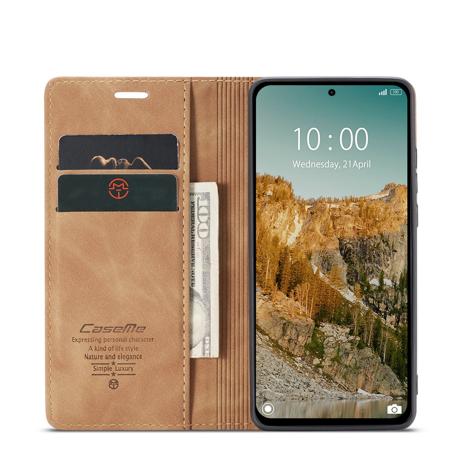 For Xiaomi Redmi Note 14 5G Case CASEME 013 Series Card Holder Stand Leather Phone Cover - Brown