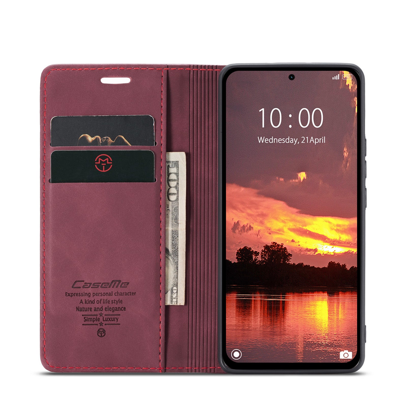 For Xiaomi Redmi Note 14 5G Case CASEME 013 Series Card Holder Stand Leather Phone Cover - Red