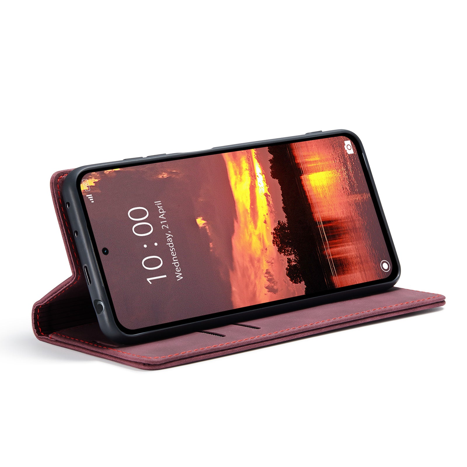 For Xiaomi Redmi Note 14 5G Case CASEME 013 Series Card Holder Stand Leather Phone Cover - Red