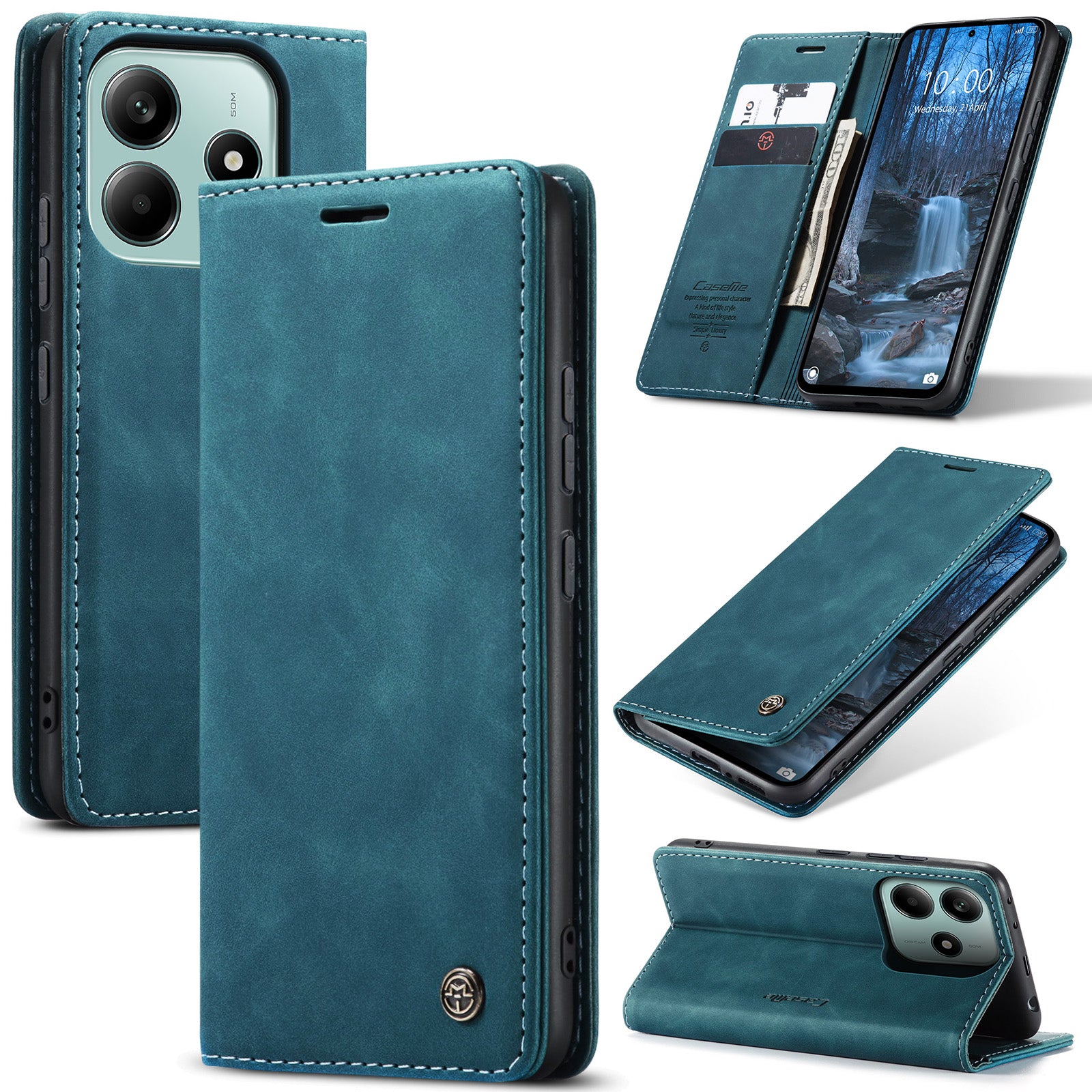 For Xiaomi Redmi Note 14 5G Case CASEME 013 Series Card Holder Stand Leather Phone Cover - Blue