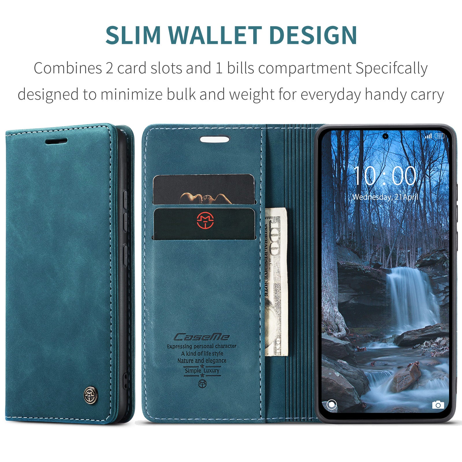 For Xiaomi Redmi Note 14 5G Case CASEME 013 Series Card Holder Stand Leather Phone Cover - Blue