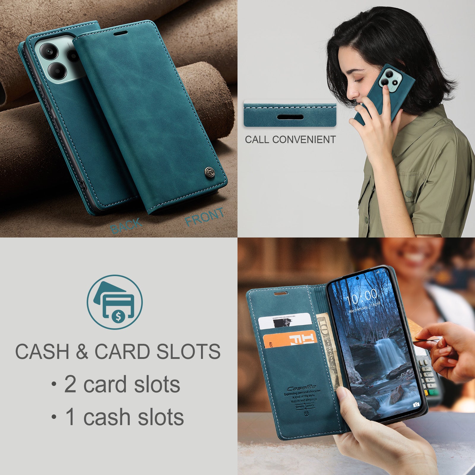 For Xiaomi Redmi Note 14 5G Case CASEME 013 Series Card Holder Stand Leather Phone Cover - Blue