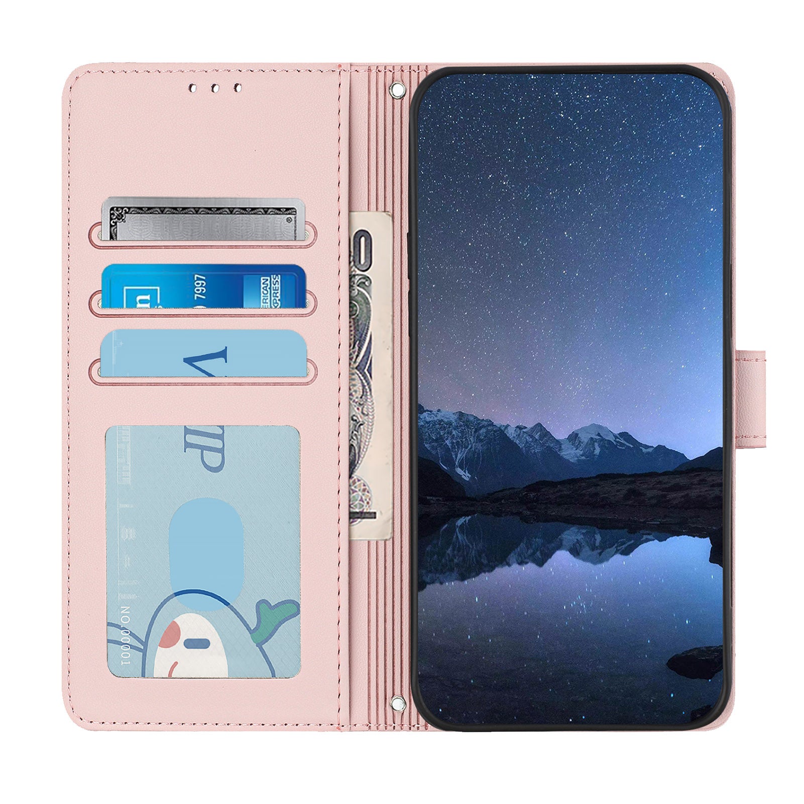 For Xiaomi Redmi 14R 5G / Xiaomi Poco C75 4G / Xiaomi Redmi 14C 4G Case with Strap RFID Blocking Leather Wallet Phone Cover Cat Mouse Pattern - Pink