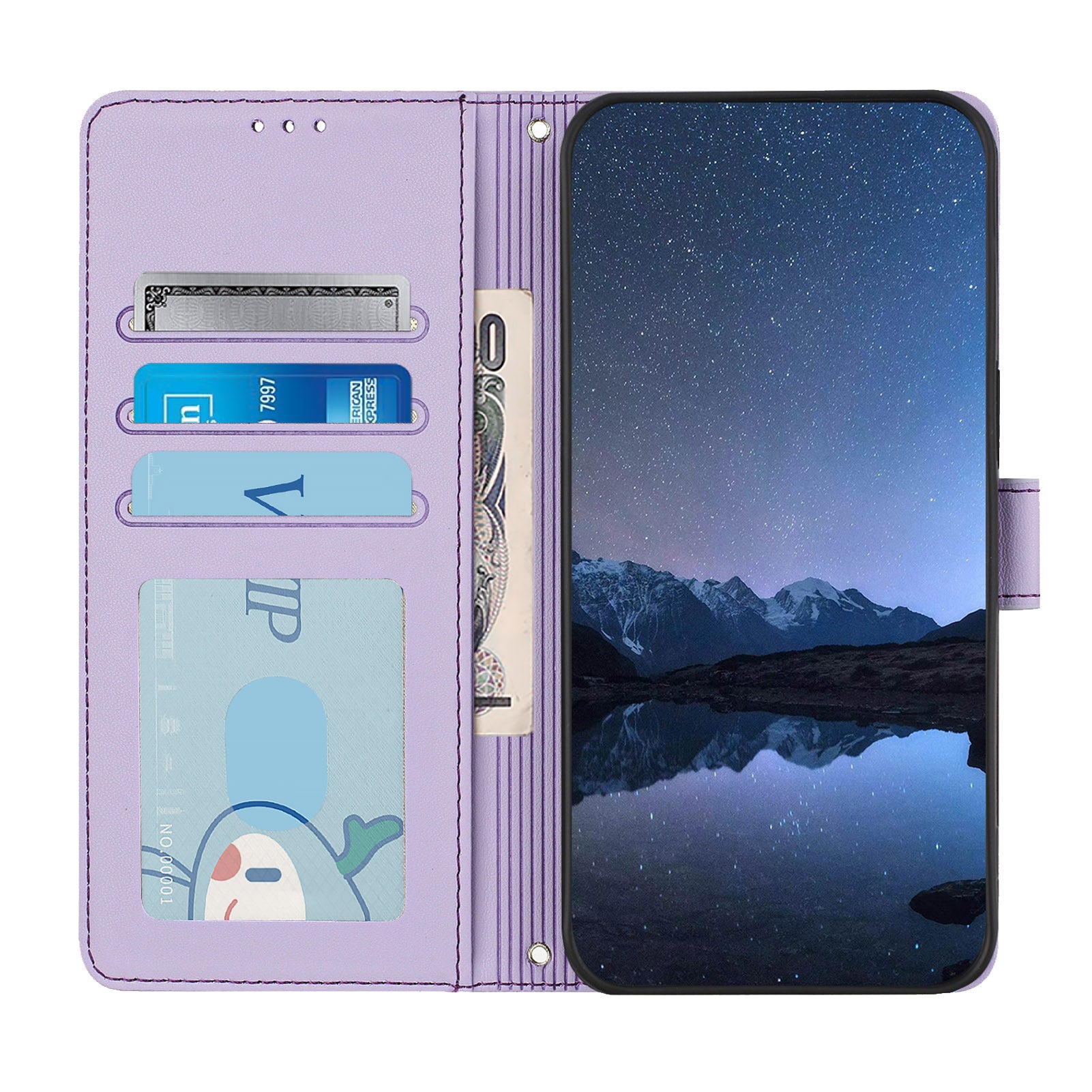 For Xiaomi Redmi 14R 5G / Xiaomi Poco C75 4G / Xiaomi Redmi 14C 4G Case with Strap RFID Blocking Leather Wallet Phone Cover Cat Mouse Pattern - Purple