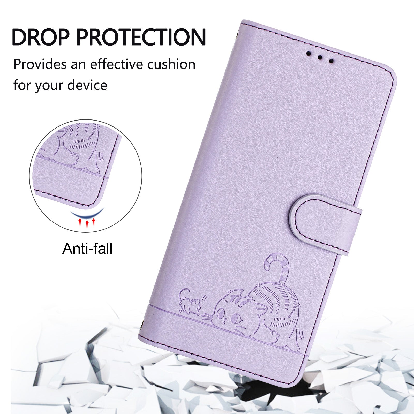 For Xiaomi Redmi 14R 5G / Xiaomi Poco C75 4G / Xiaomi Redmi 14C 4G Case with Strap RFID Blocking Leather Wallet Phone Cover Cat Mouse Pattern - Purple