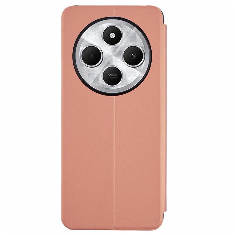 Leather Case for Xiaomi Poco C75 4G / Redmi 14R 5G / 14C 4G View Window Stand Flip Phone Cover - Rose Gold