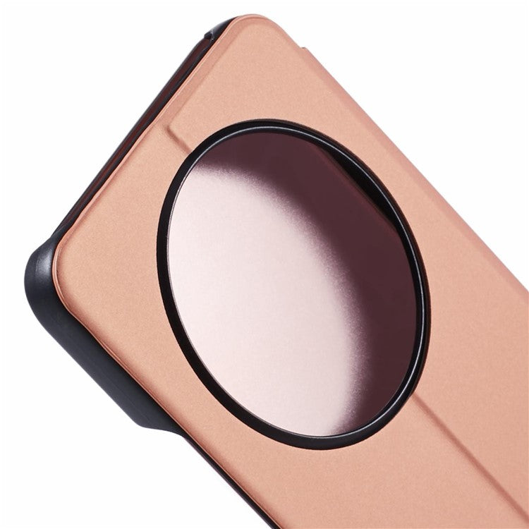 Leather Case for Xiaomi Poco C75 4G / Redmi 14R 5G / 14C 4G View Window Stand Flip Phone Cover - Rose Gold