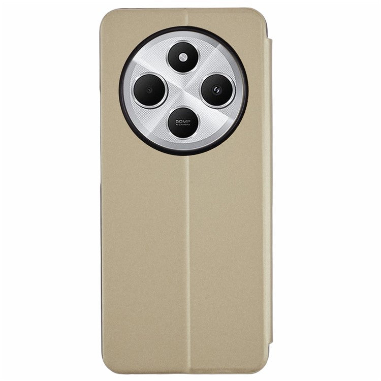 Leather Case for Xiaomi Poco C75 4G / Redmi 14R 5G / 14C 4G View Window Stand Flip Phone Cover - Gold