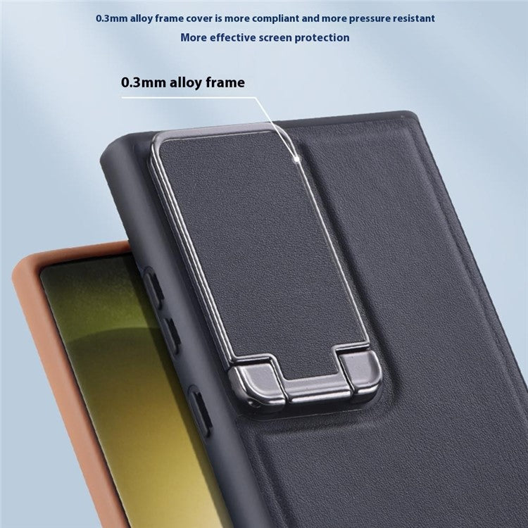 GKK For Samsung Galaxy S25 Ultra Case Lens Cover Kickstand TPU+PU Phone Back Cover - Brown