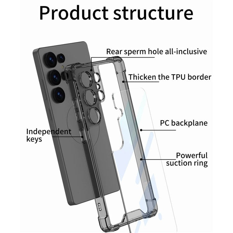 GKK For Samsung Galaxy S25 Ultra Case Airbag Anti Drop TPU+PC Phone Back Cover - Transparent Black