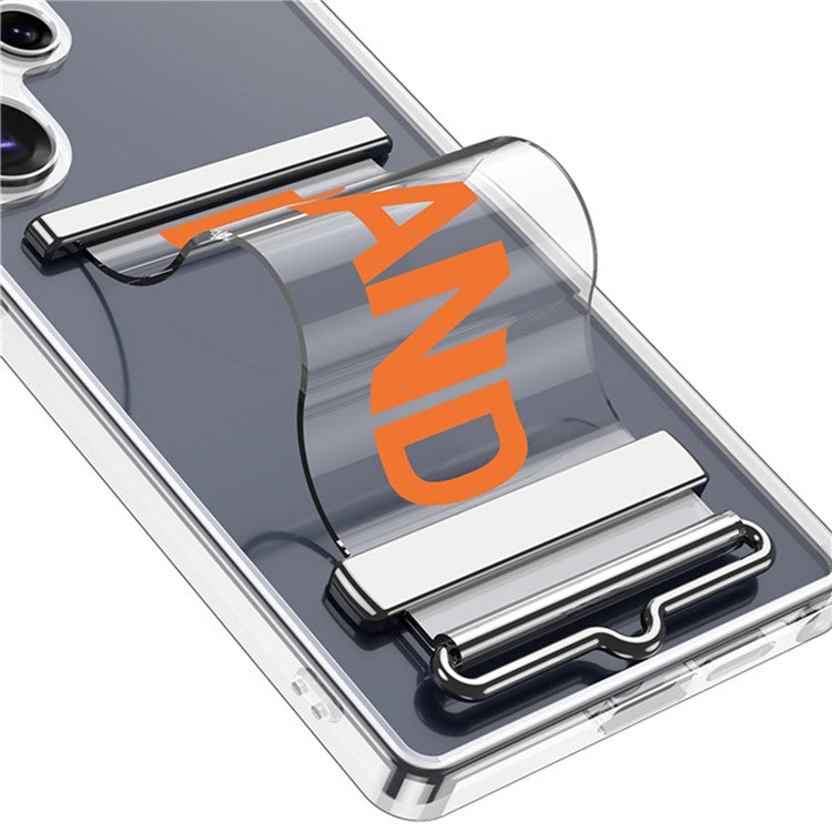 GKK For Samsung Galaxy S25 Ultra Clear Case Strap Kickstand TPU+PC Phone Cover - Transparent Orange