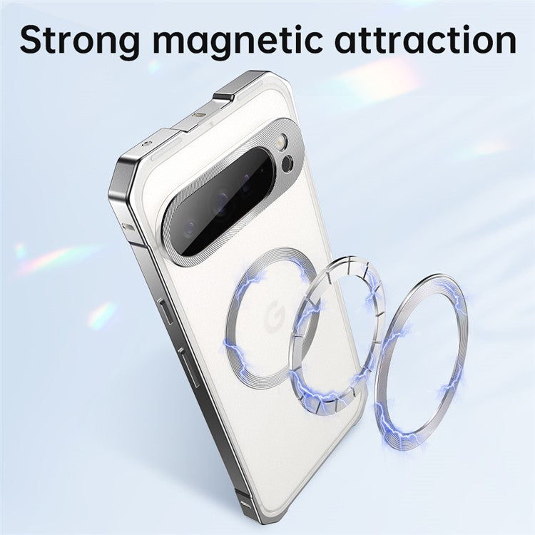 For Google Pixel 9 Pro Case Compatible with MagSafe Hard PC Metal Frame Frosted Phone Back Cover - Titanium Grey