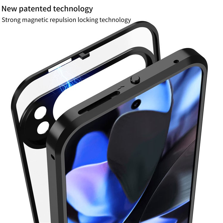 For Google Pixel 9 Pro XL Matte Case Aluminium Alloy+PC Phone Cover Pop-Up Snap Lock - Black