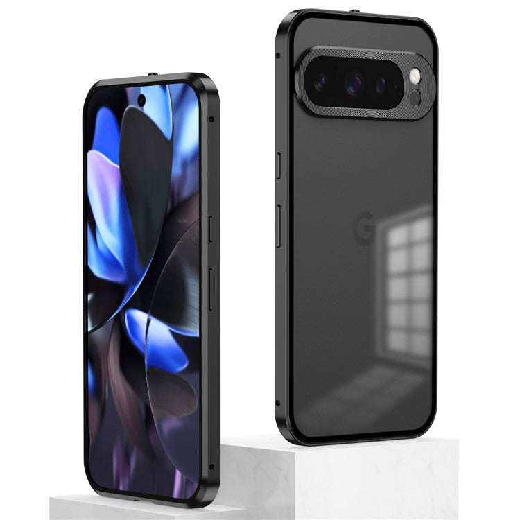 For Google Pixel 9 Pro XL Matte Case Aluminium Alloy+PC Phone Cover Pop-Up Snap Lock - Black