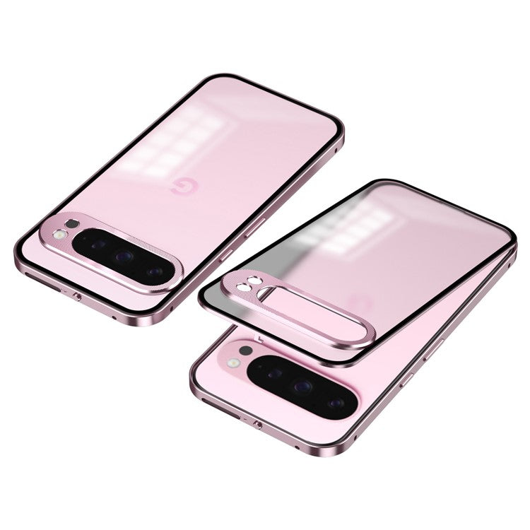 For Google Pixel 9 Pro XL Matte Case Aluminium Alloy+PC Phone Cover Pop-Up Snap Lock - Pink