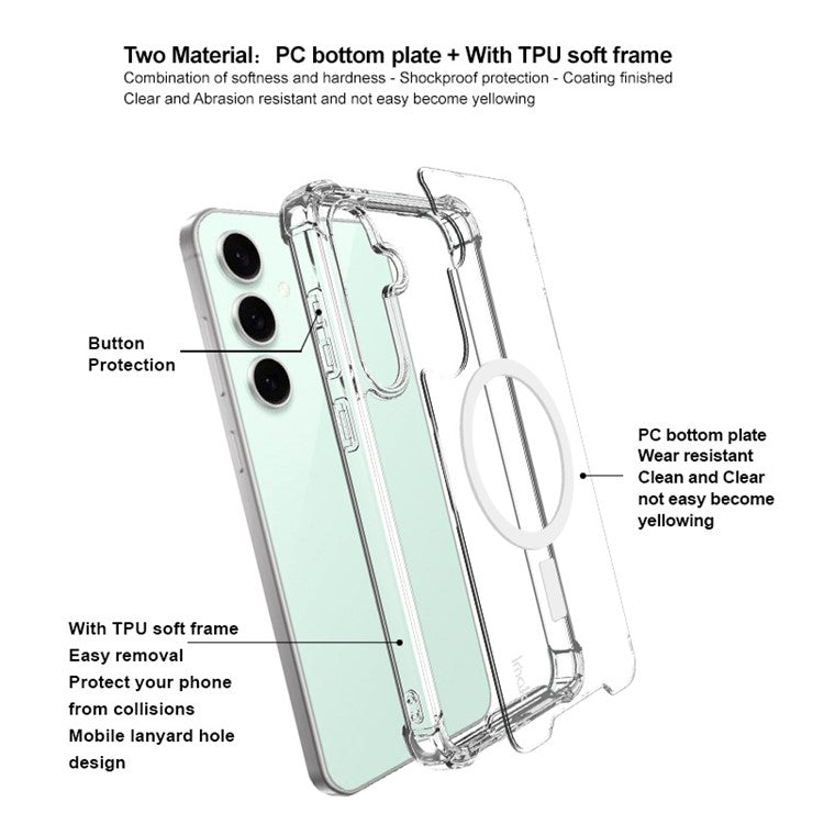 IMAK For Samsung Galaxy S24 FE Clear Case Compatible with MagSafe Shockproof PC+TPU Phone Cover