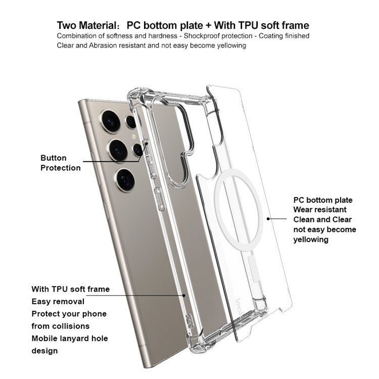 IMAK For Samsung Galaxy S24 Ultra Case Compatible with MagSafe Shockproof PC+TPU Clear Phone Cover