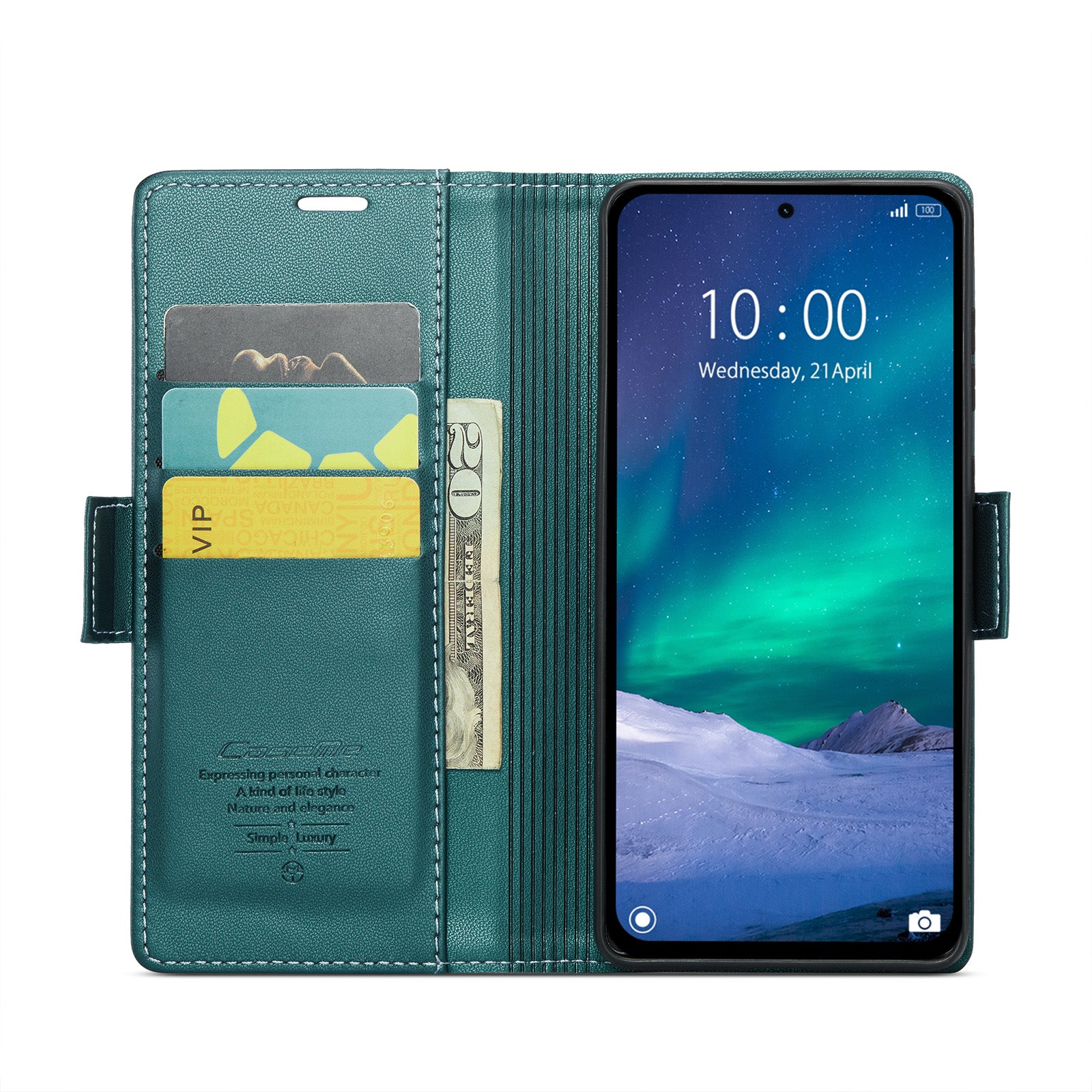 For Xiaomi Redmi Note 14 5G Case CASEME 023 Series RFID Blocking Leather Wallet Stand Phone Cover - Green