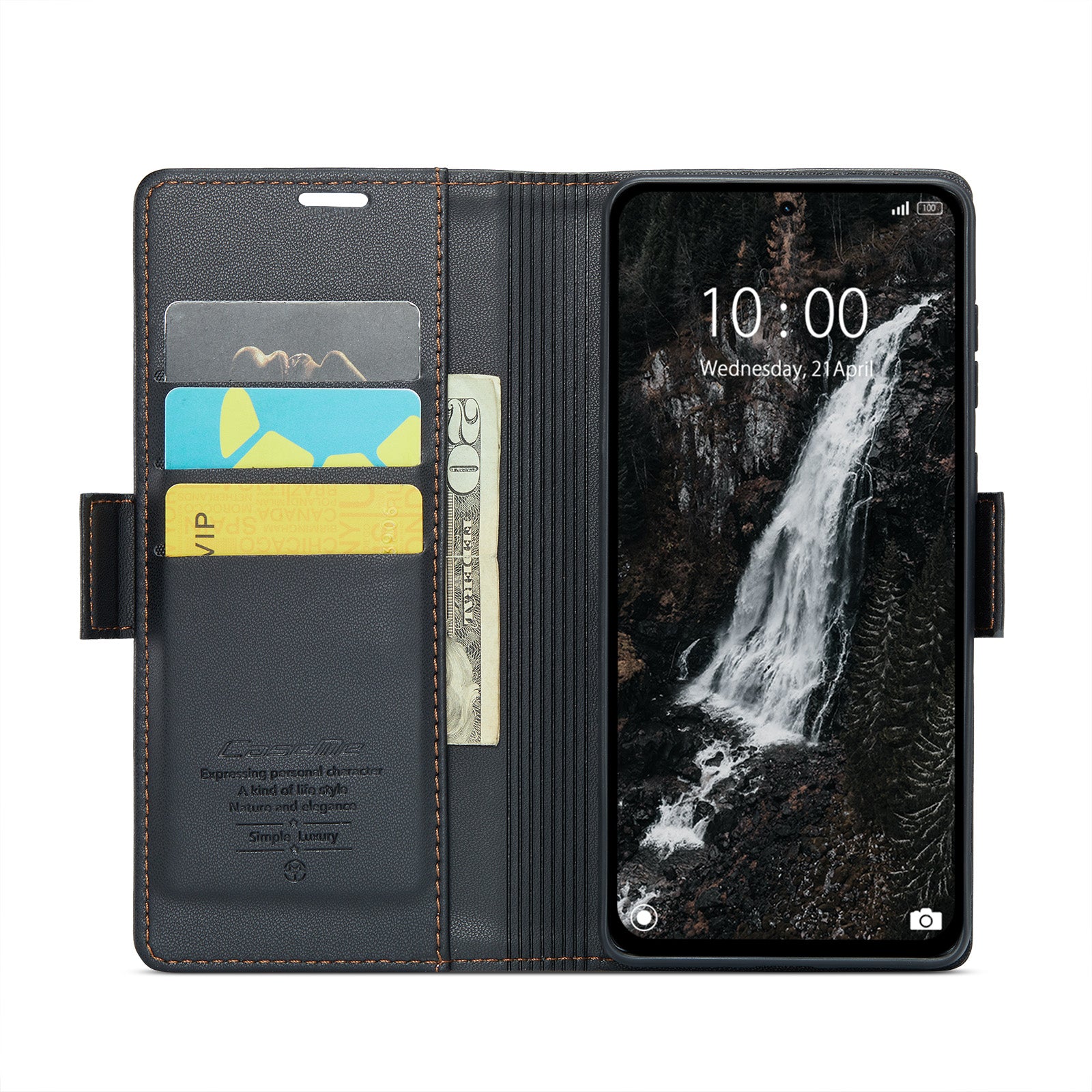 For Xiaomi Redmi Note 14 5G Case CASEME 023 Series RFID Blocking Leather Wallet Stand Phone Cover - Black