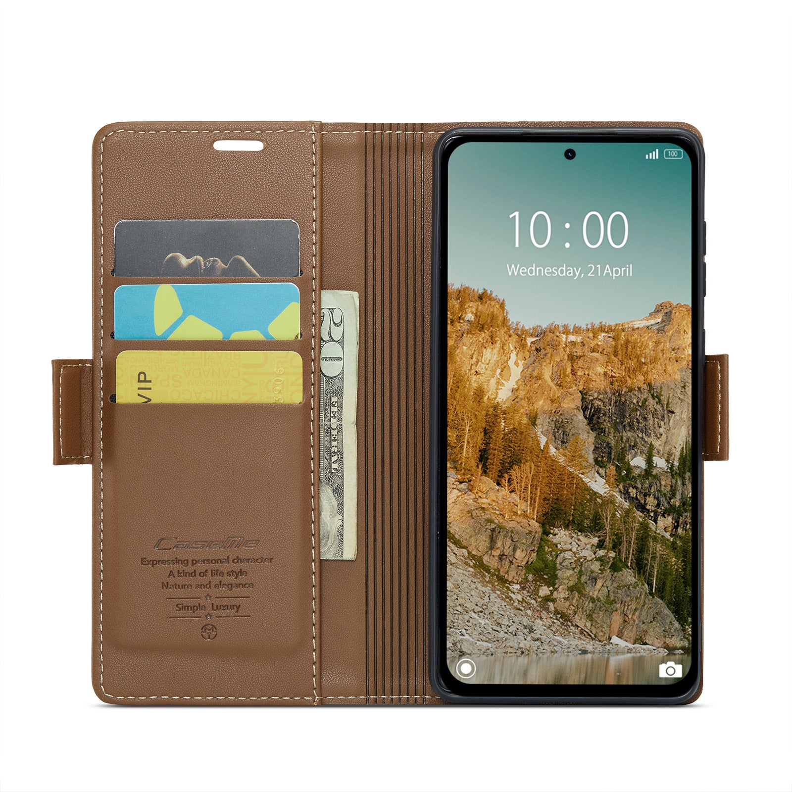 For Xiaomi Redmi Note 14 5G Case CASEME 023 Series RFID Blocking Leather Wallet Stand Phone Cover - Brown