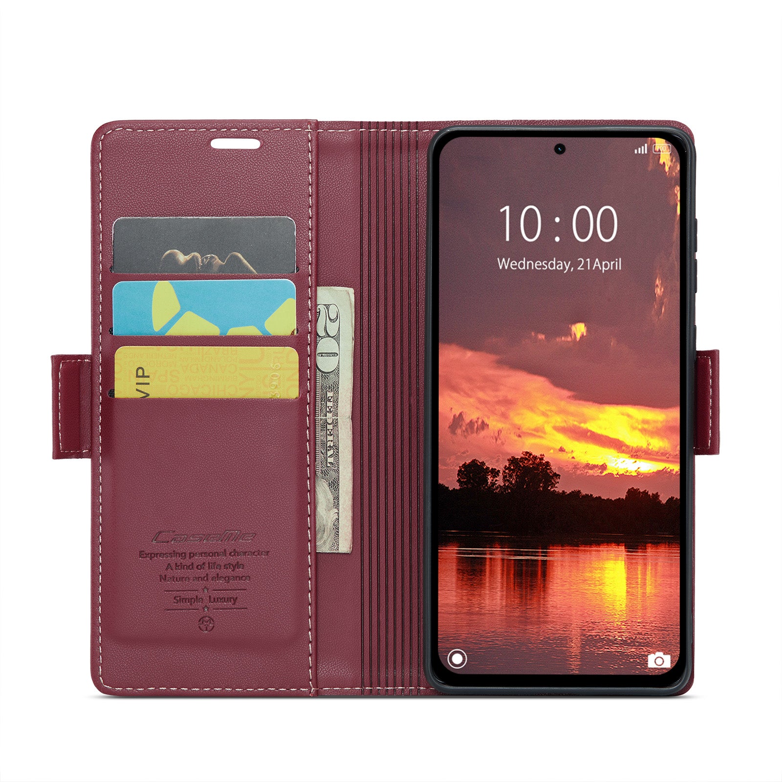 For Xiaomi Redmi Note 14 5G Case CASEME 023 Series RFID Blocking Leather Wallet Stand Phone Cover - Red