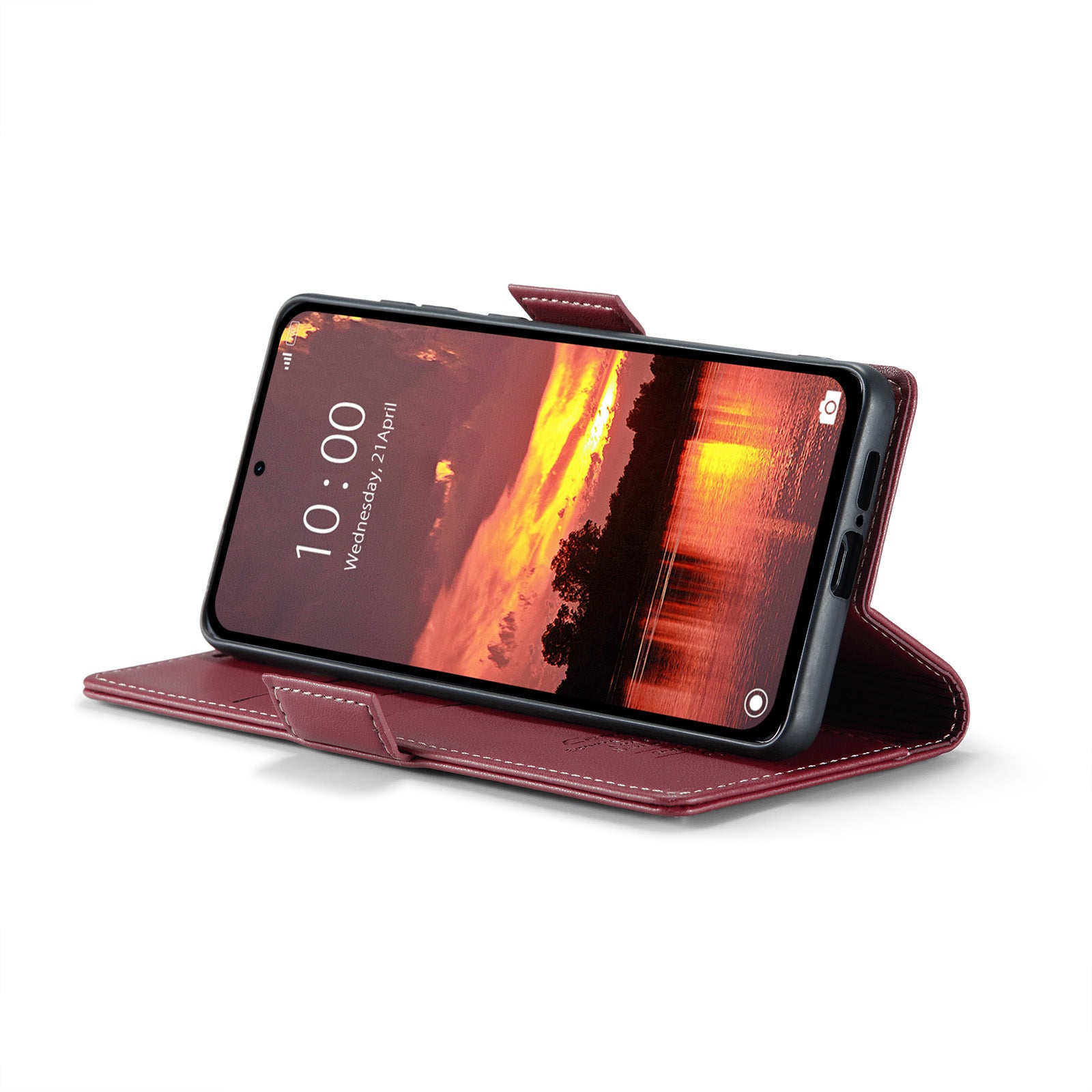 For Xiaomi Redmi Note 14 5G Case CASEME 023 Series RFID Blocking Leather Wallet Stand Phone Cover - Red