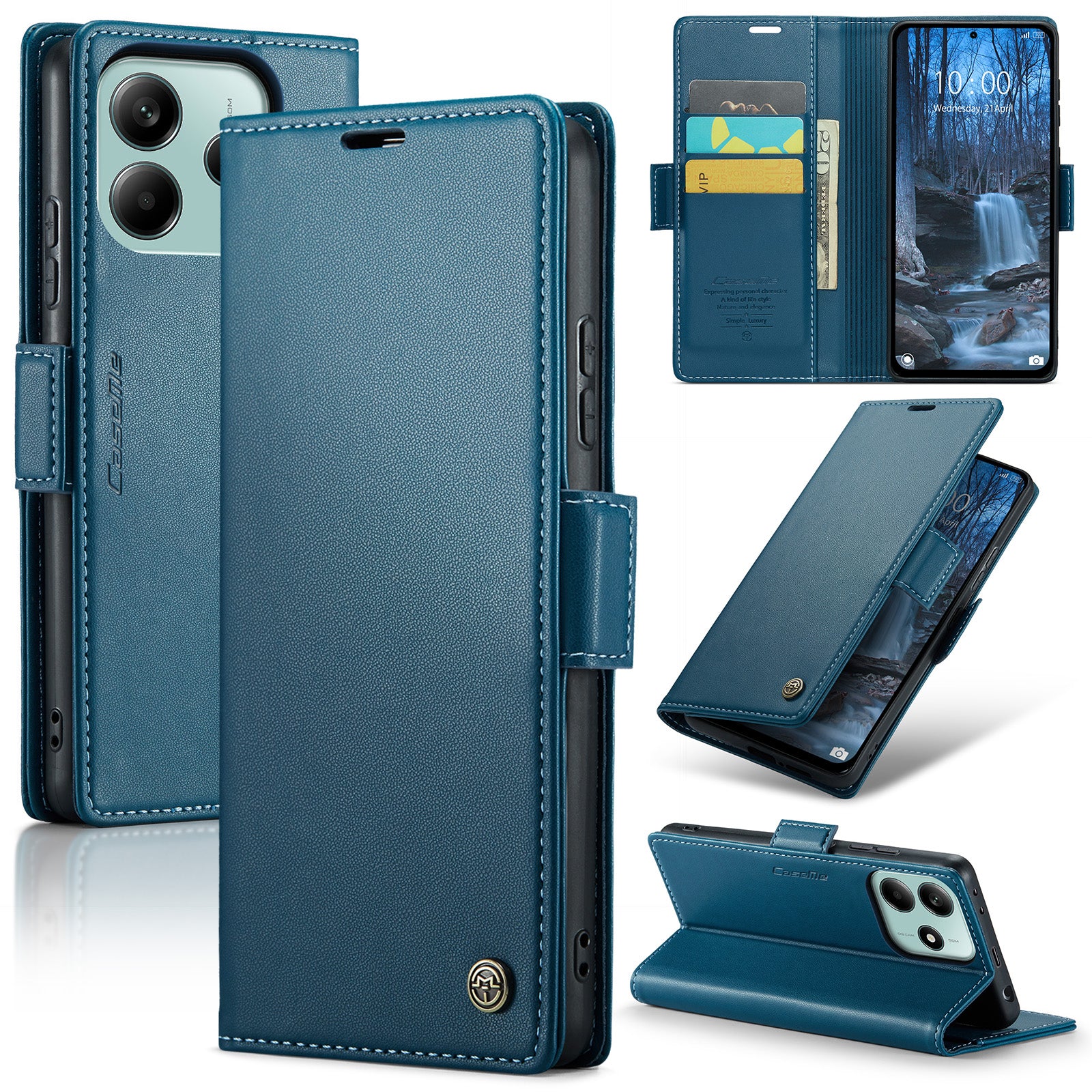 For Xiaomi Redmi Note 14 5G Case CASEME 023 Series RFID Blocking Leather Wallet Stand Phone Cover - Blue