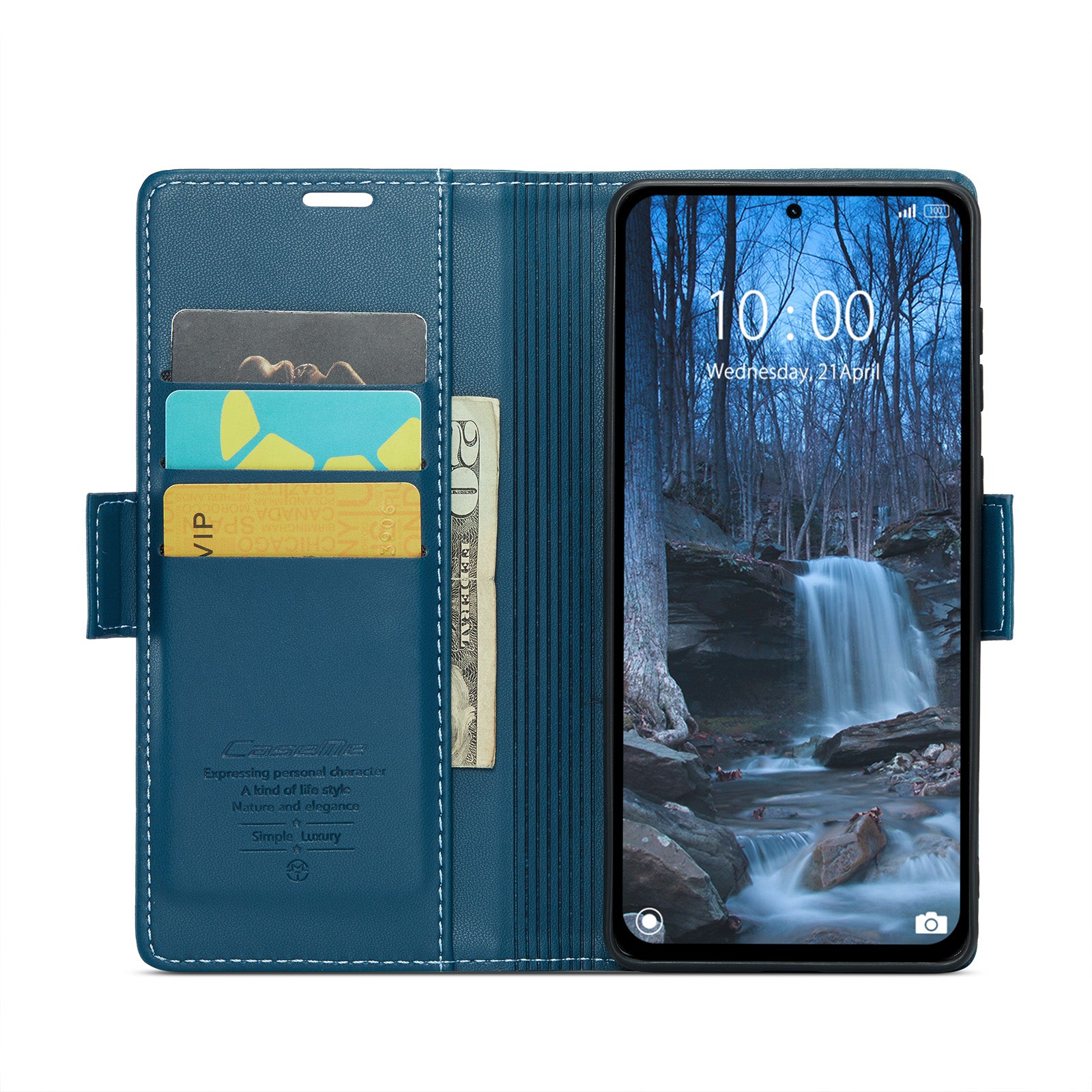 For Xiaomi Redmi Note 14 5G Case CASEME 023 Series RFID Blocking Leather Wallet Stand Phone Cover - Blue