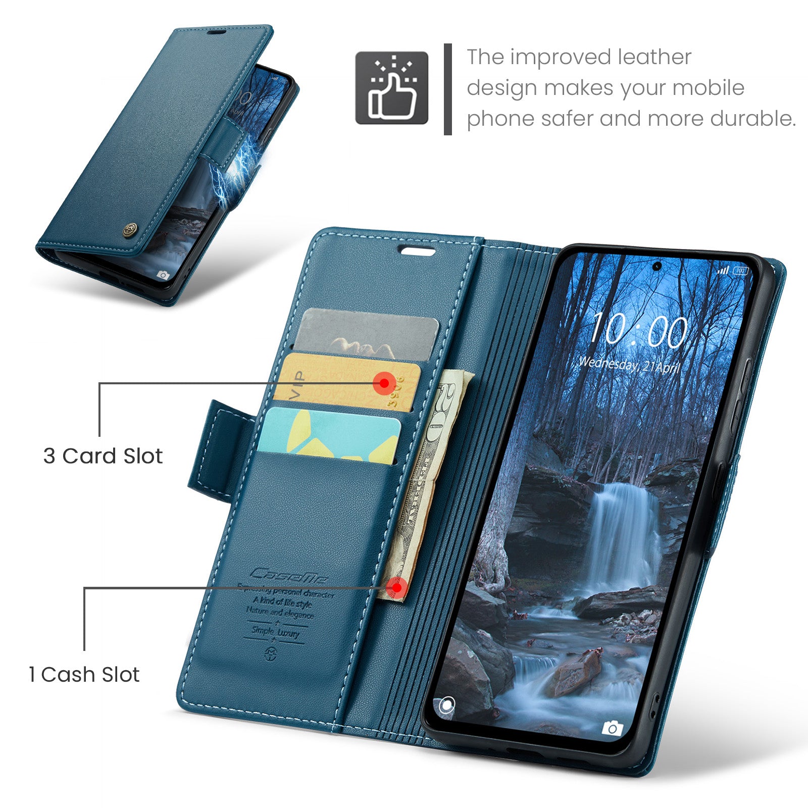 For Xiaomi Redmi Note 14 5G Case CASEME 023 Series RFID Blocking Leather Wallet Stand Phone Cover - Blue