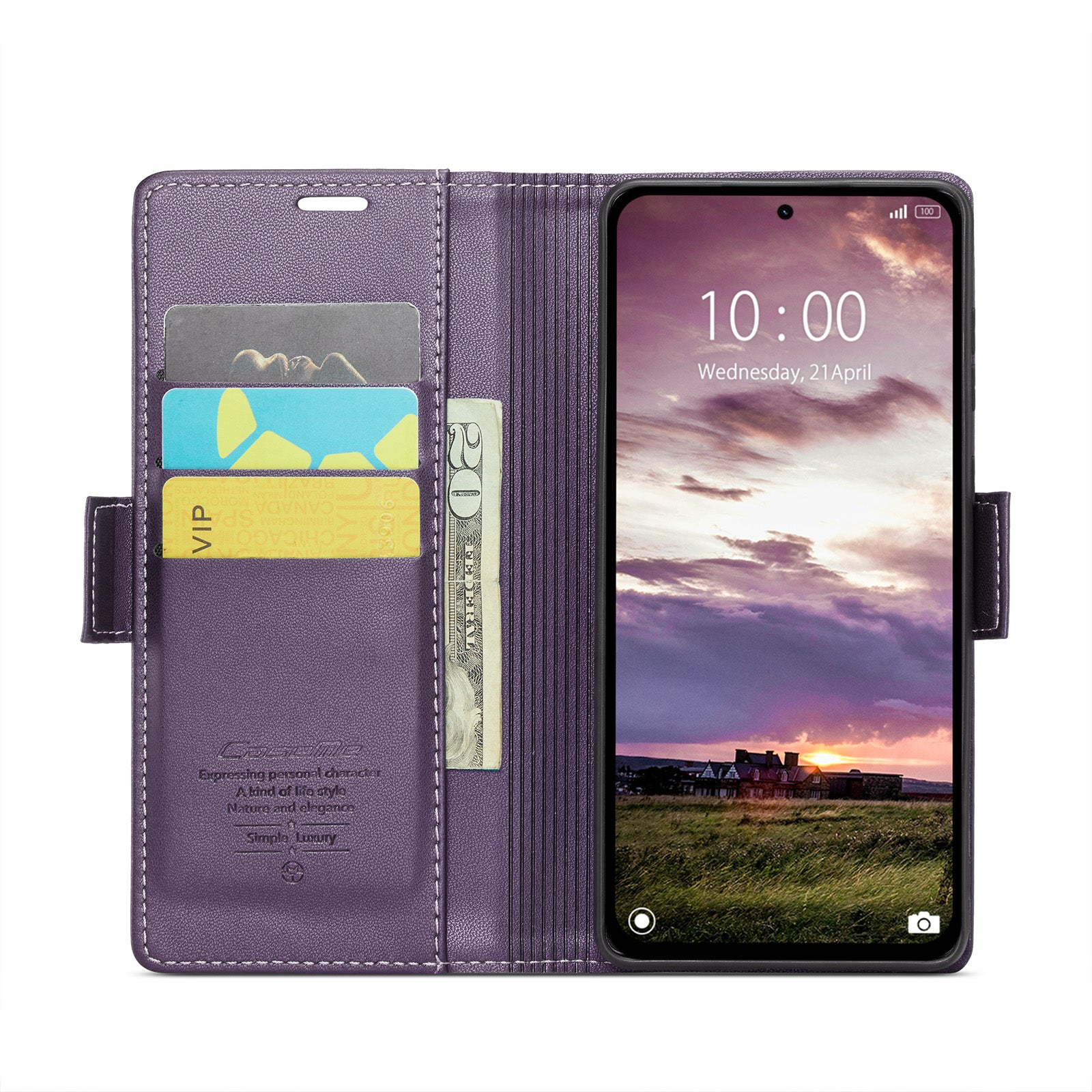 For Xiaomi Redmi Note 14 5G Case CASEME 023 Series RFID Blocking Leather Wallet Stand Phone Cover - Purple