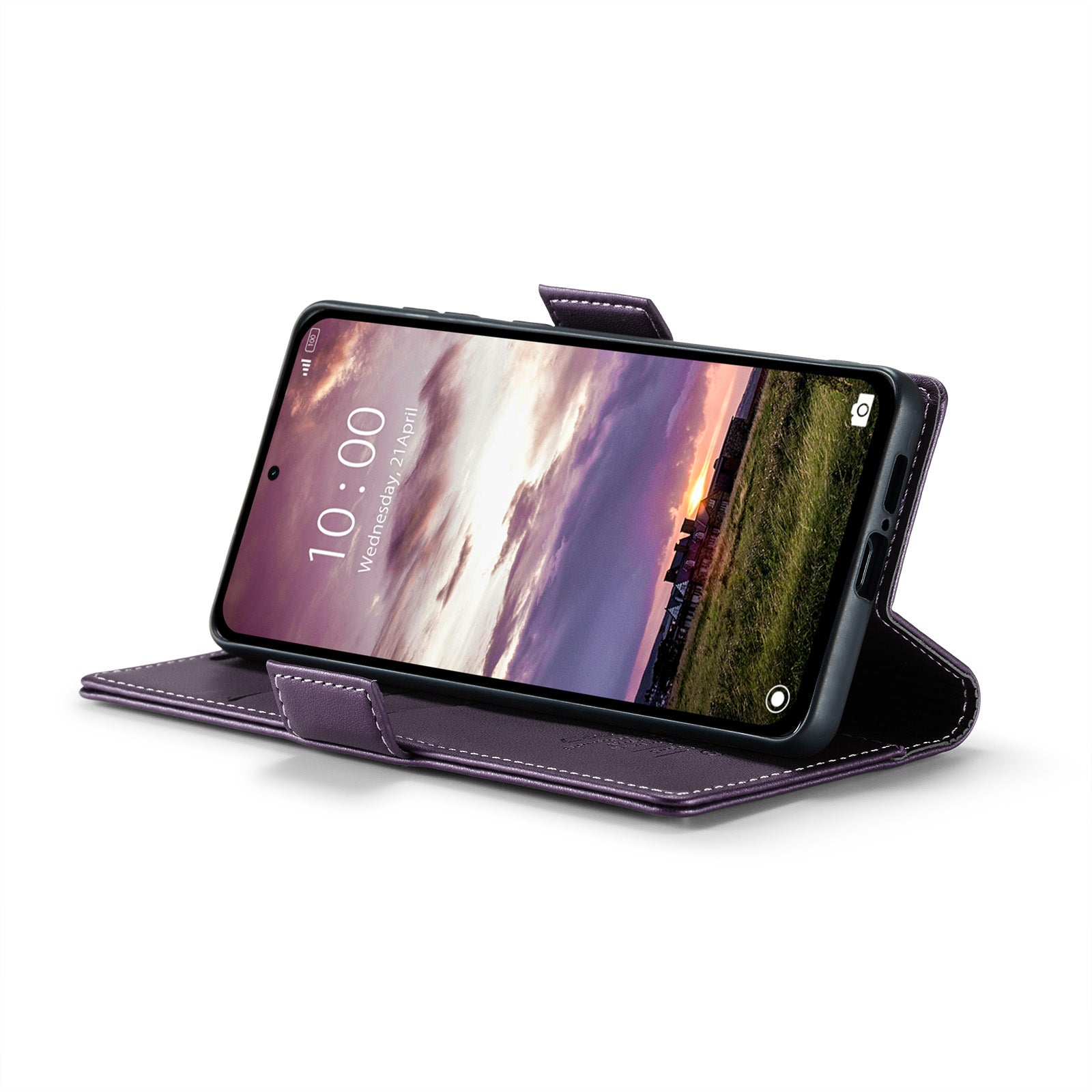 For Xiaomi Redmi Note 14 5G Case CASEME 023 Series RFID Blocking Leather Wallet Stand Phone Cover - Purple