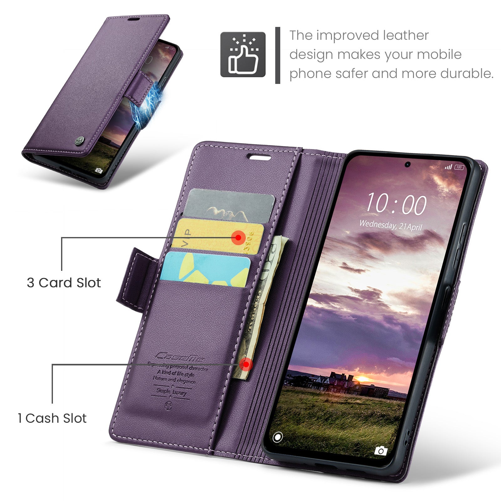 For Xiaomi Redmi Note 14 5G Case CASEME 023 Series RFID Blocking Leather Wallet Stand Phone Cover - Purple