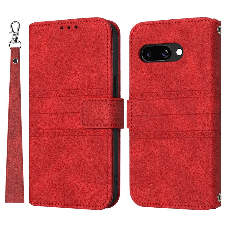 For Google Pixel 9a Case Wallet Skin-Touch Leather Imprinted Phone Cover - Red