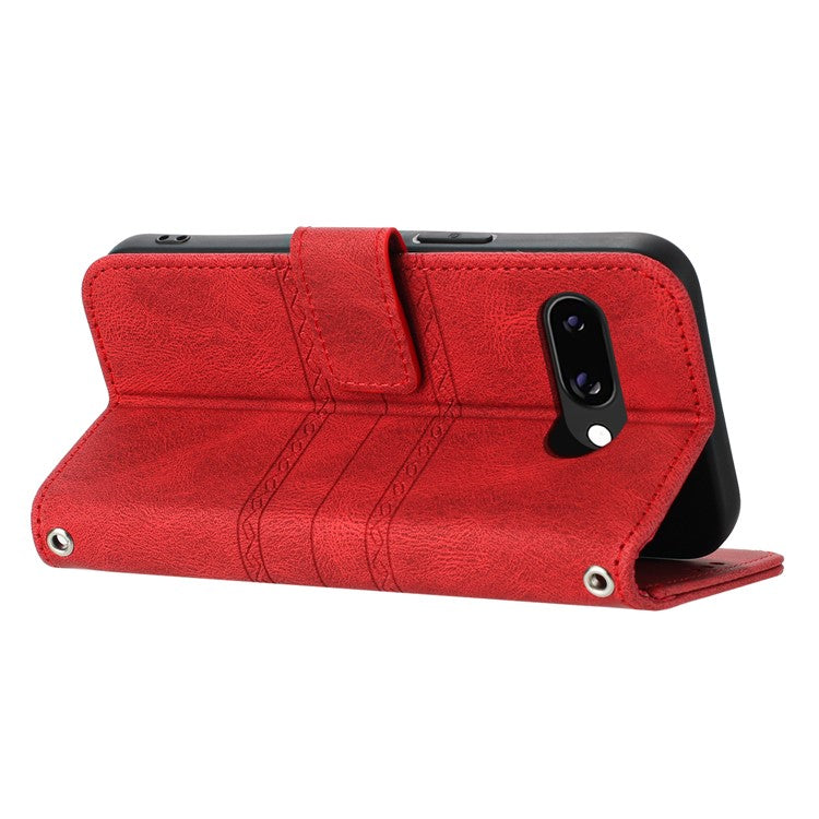 For Google Pixel 9a Case Wallet Skin-Touch Leather Imprinted Phone Cover - Red