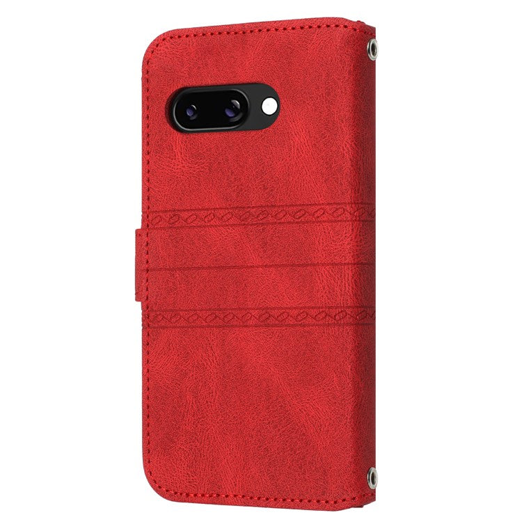 For Google Pixel 9a Case Wallet Skin-Touch Leather Imprinted Phone Cover - Red