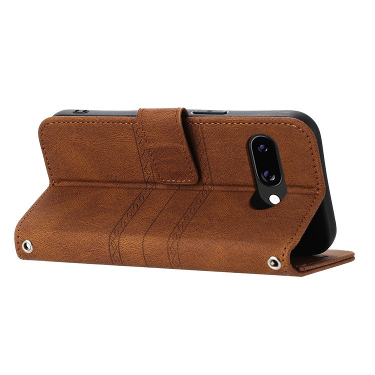 For Google Pixel 9a Case Wallet Skin-Touch Leather Imprinted Phone Cover - Brown