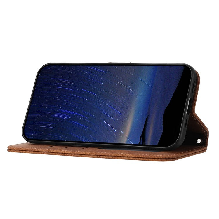 For Google Pixel 9a Case Wallet Skin-Touch Leather Imprinted Phone Cover - Brown