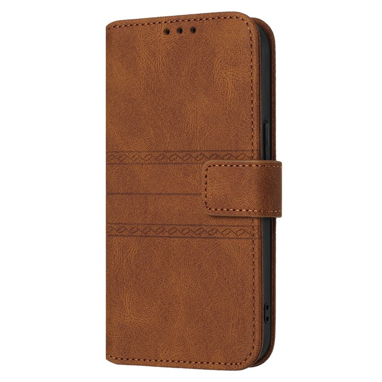 For Google Pixel 9a Case Wallet Skin-Touch Leather Imprinted Phone Cover - Brown