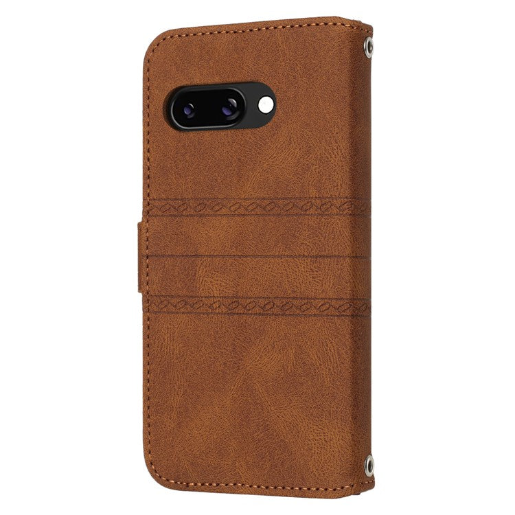 For Google Pixel 9a Case Wallet Skin-Touch Leather Imprinted Phone Cover - Brown