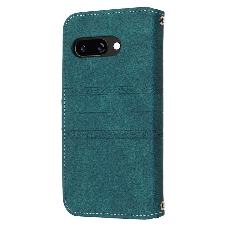 For Google Pixel 9a Case Wallet Skin-Touch Leather Imprinted Phone Cover - Blackish Green