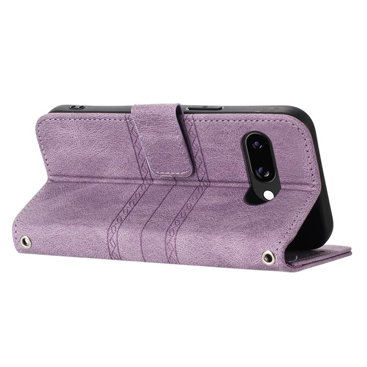 For Google Pixel 9a Case Wallet Skin-Touch Leather Imprinted Phone Cover - Purple