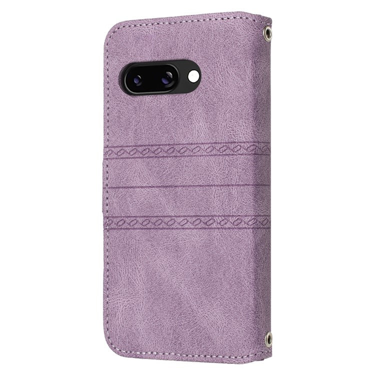 For Google Pixel 9a Case Wallet Skin-Touch Leather Imprinted Phone Cover - Purple