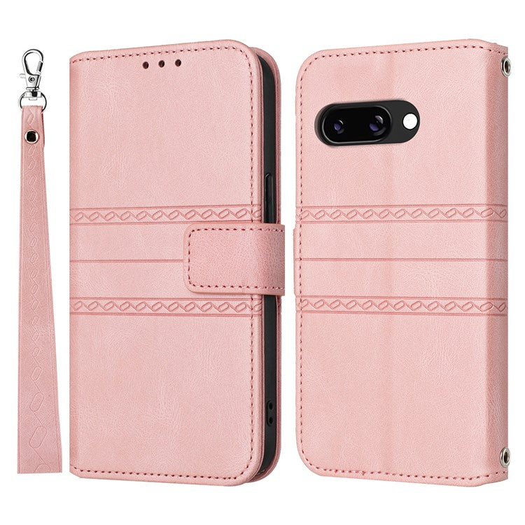 For Google Pixel 9a Case Wallet Skin-Touch Leather Imprinted Phone Cover - Pink