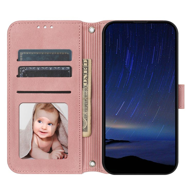 For Google Pixel 9a Case Wallet Skin-Touch Leather Imprinted Phone Cover - Pink