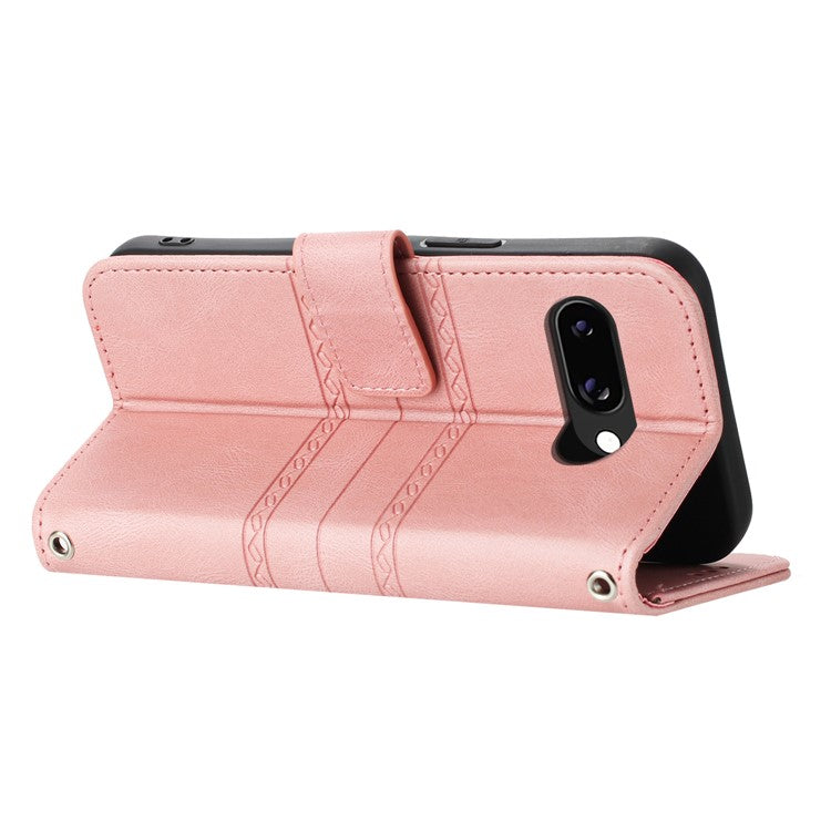 For Google Pixel 9a Case Wallet Skin-Touch Leather Imprinted Phone Cover - Pink