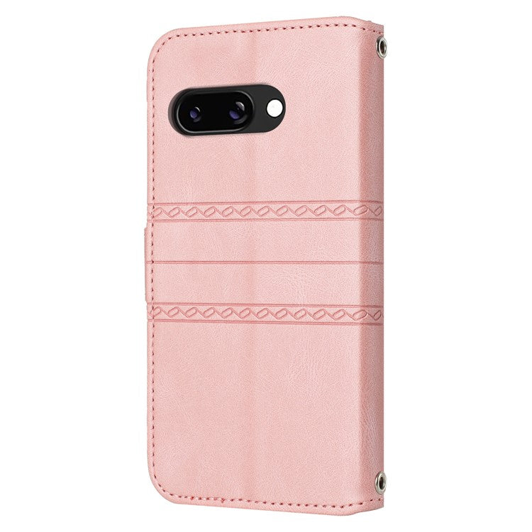 For Google Pixel 9a Case Wallet Skin-Touch Leather Imprinted Phone Cover - Pink