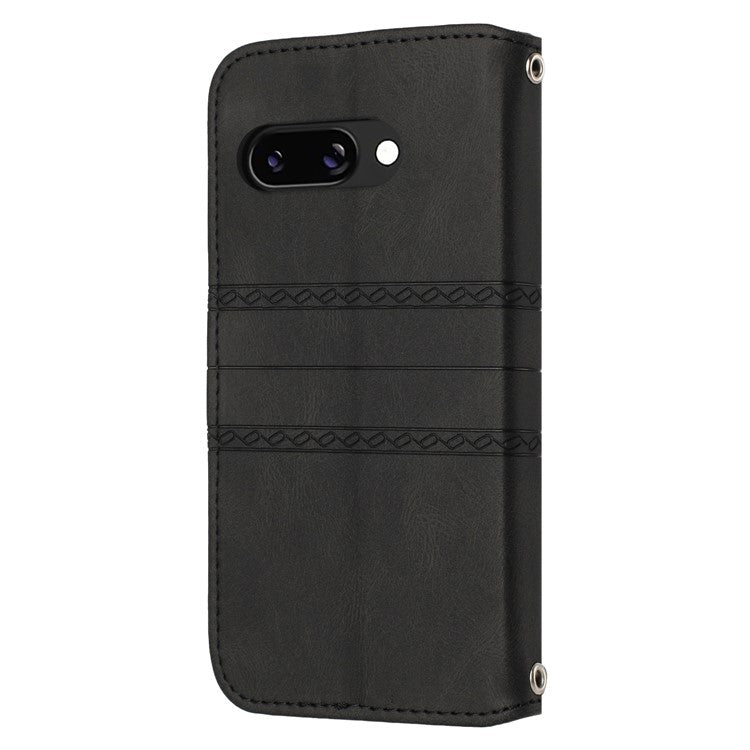 For Google Pixel 9a Case Wallet Skin-Touch Leather Imprinted Phone Cover - Black