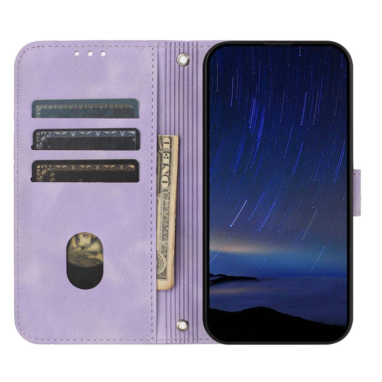 For Google Pixel 9a Case Imprinted Line Leather Phone Cover with Handy Strap - Purple